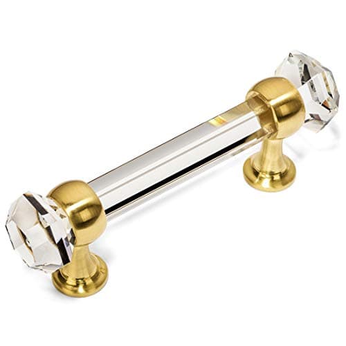 Cosmas 6393BB-C Brushed Brass with Clear Glass Cabinet Handle Pull - 3" Inch (76mm) Hole Centers