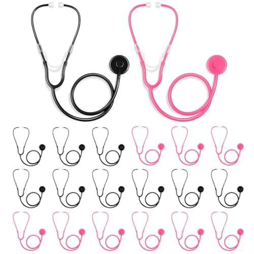RoundFunny 20 Pcs Kids Stethoscope Toy Real Working Plastic Stethoscope for Kids Role Play Girls Boys Doctor Nurse Accessories Costume School Career Day CosplayBlack Pink