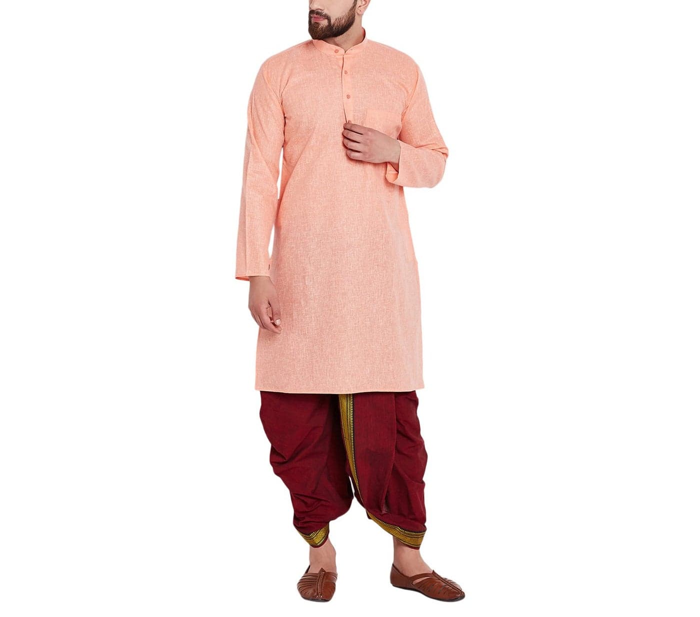 SOJANYA (Since 1958 Men's Pink and Maroon Cotton Dhoti Kurta Set