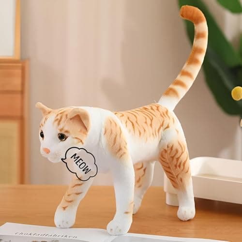 Tickles Standing Musical Cat with Meow Meow Sound Soft Stuffed Plush Animal Toy for Kids Boys & Girls Birthday Gifts (Color: Orange Size: 35 cm)
