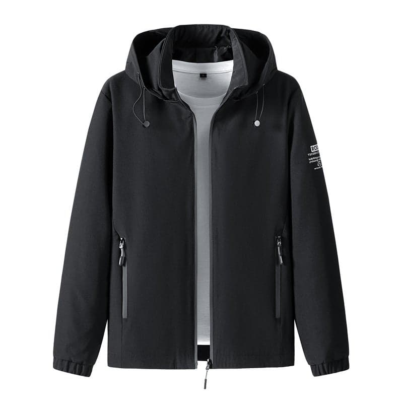 Men'S Windproof Jacket Youth All-Match Hooded Slim-Fit Top Solid Color Fashionable Casual Jacket