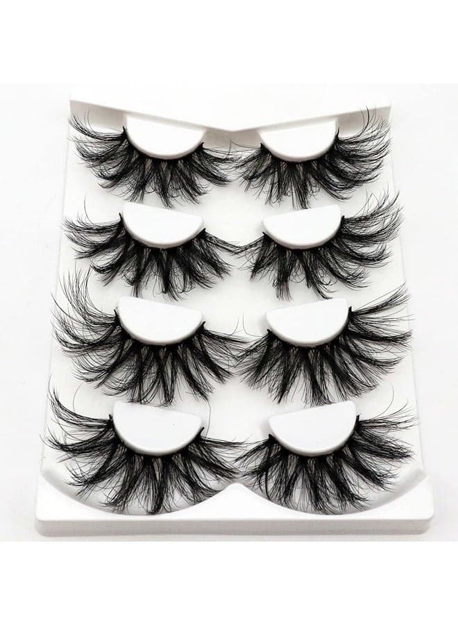 25mm Lashes Big Fluffy False Eyelashes 3D Dramatic Long Volume Faux Mink Lashes Pack 4 Pairs