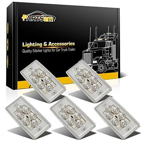 Partsam 5pcs Replacement for Freightliner Century/Columbia Cab Lights 6 LED Amber Roof Clearance Marker Lights Rectangle Top Running Lights Sealed Clear Lens, Flush Mount