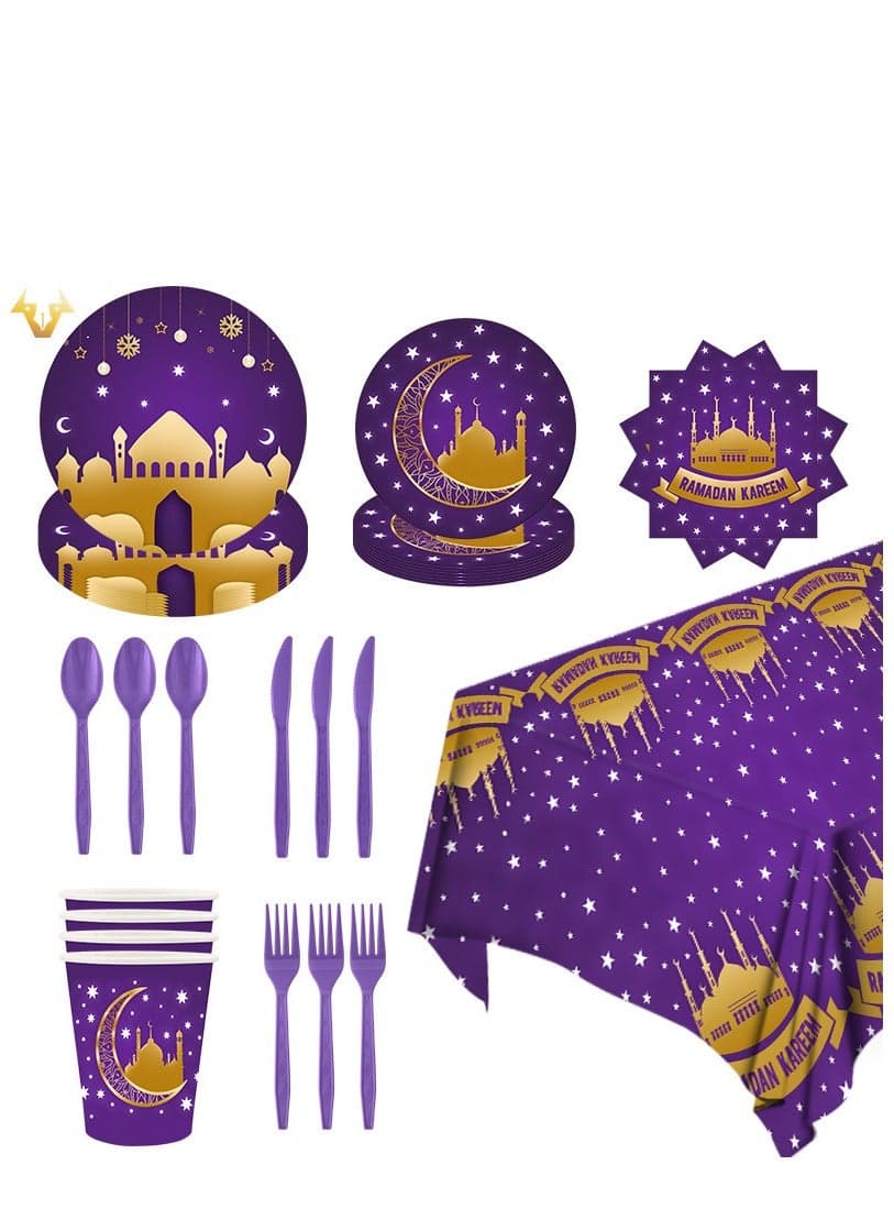 EID Mubarak Tableware Plates Moon Castle Party Paper Disposable Ramadan Decoration