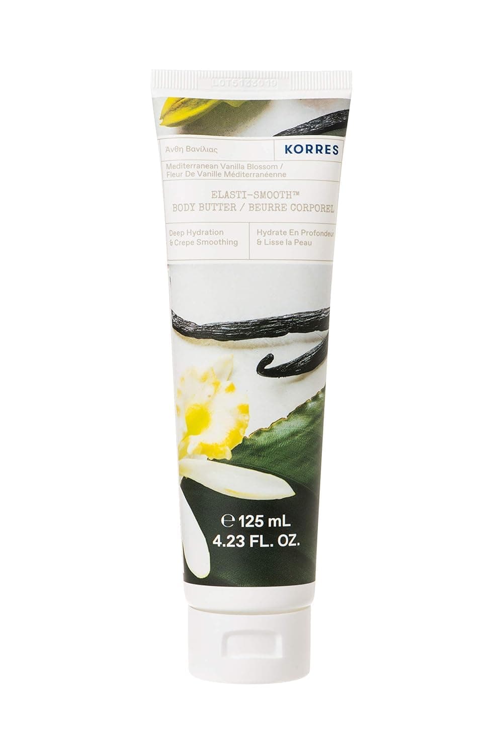 KORRES ElastiSmooth Body Butter Cream Dry Skin Lotion with Shea Butter and Almond Oil Moisturizing Firming Tightening and Hydrating After Shower Care Mediterranean Vanilla Blossom 423 Fl Oz