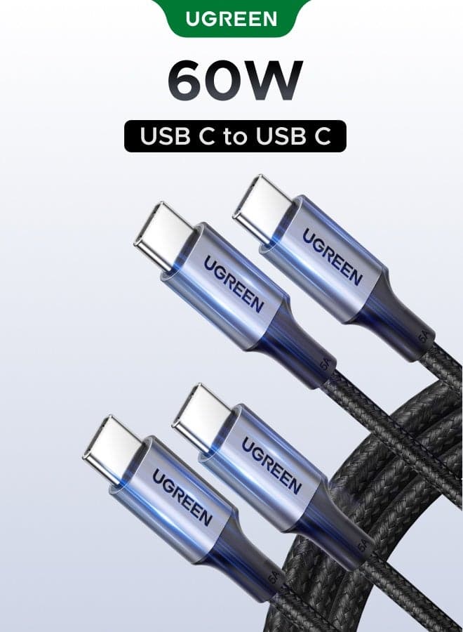 60W 2 Pack Fast Charging type c cable 1M, Black Braided Aluminum Shell usb c cable, PD 3.0 Durable Reliable cable type c, data cable type c 480Mbps for iPhone 17/16/15 Plus/Pro/Pro Max, Samsung GalaxyS26/S25/S24 +/FE/Ultra,GalaxyZ Fold/Z Flip 3-6series,iPad Mini/Pro/Air, Google Pixel8/9, Huawei, Mac