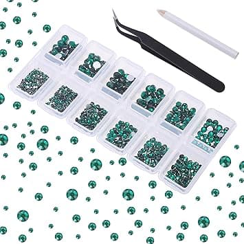 4200 Pieces Flat Back Emerald Nail Art Rhinestones for Nail Art Decorations Round Crystal Gems Stickers for Clothes and Craft 15 mm 48 mm 6 Sizes