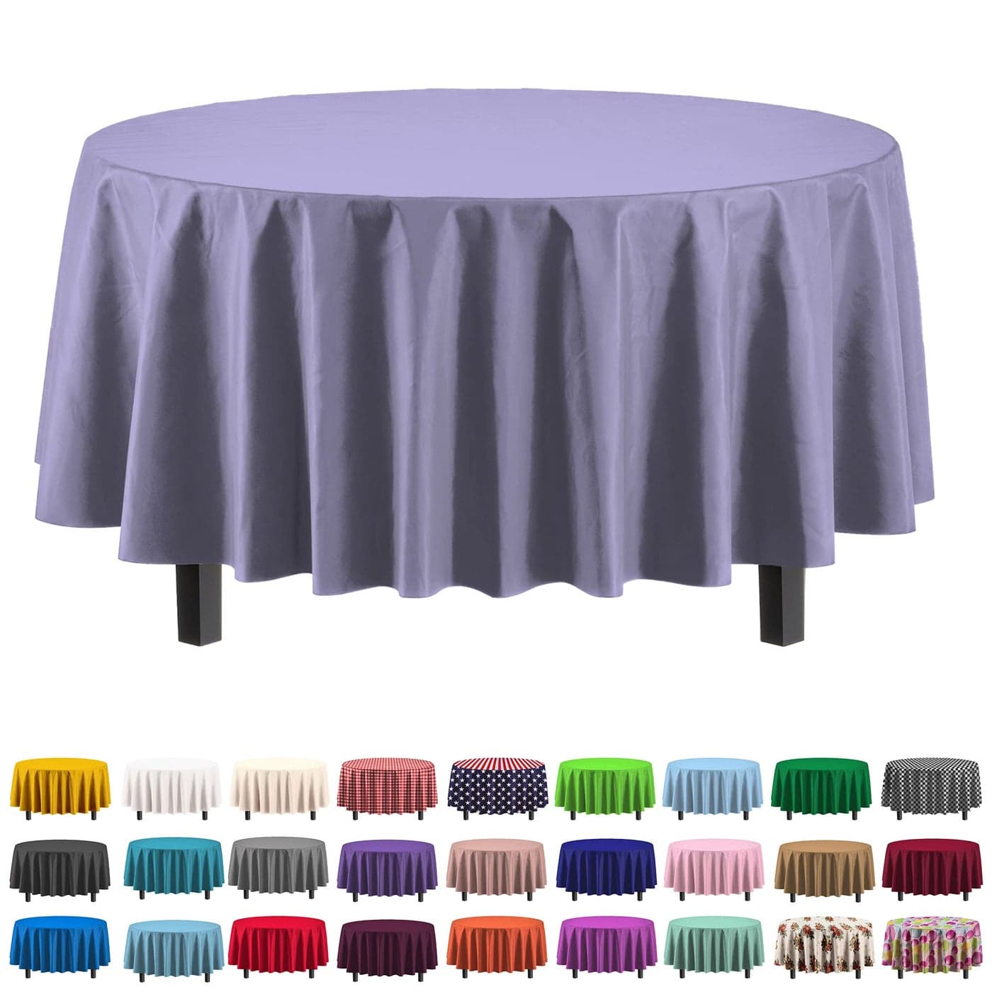Party Solids 6Pack Premium Plastic Tablecloth 84in Round Plastic Table Cover Lavender