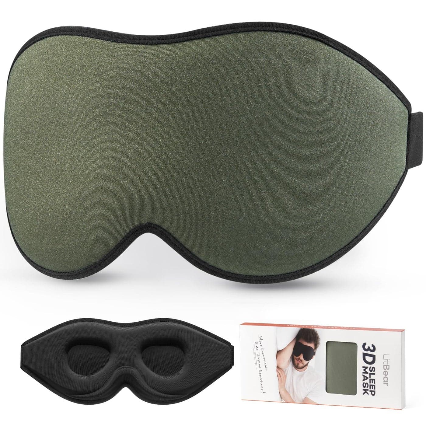 LitBear Sleep Mask for Men Side Sleeper Sleeping Mask for Women Light Blocking 3D Contoured Cup Eye Mask Sleeping Soft Lightweight Sleep Eye Mask with Adjustable Elastic Strap for Traveling