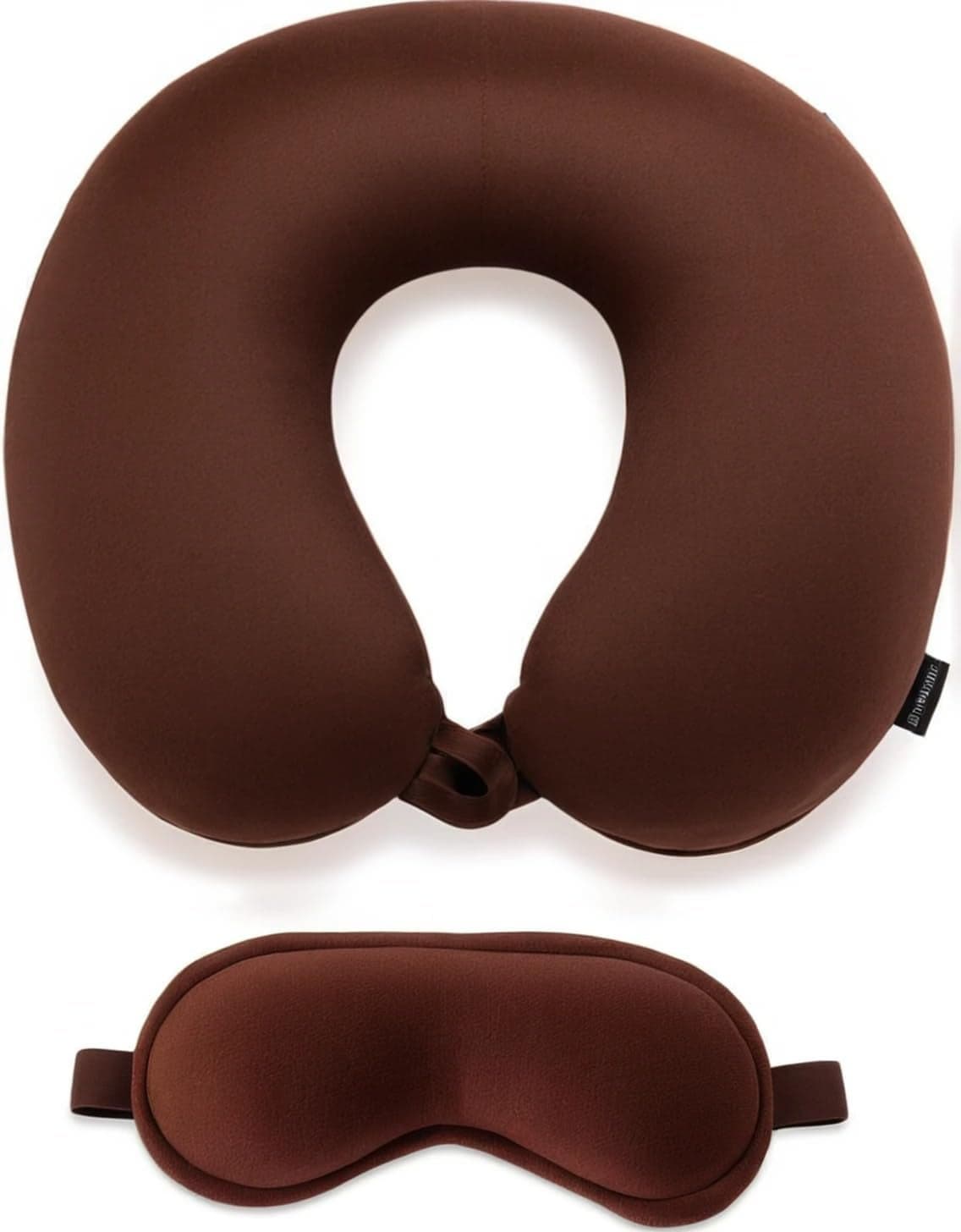 PUM PUM Microfiber Travel Pillow with Eye Mask – Soft Neck Support Pillow for Airplane, Car, Train & Office – Compact & Lightweight Travel Essentials Set for Men & Women,Brown