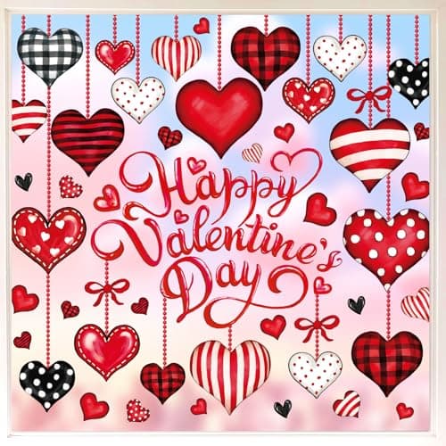 JarThenaAMCS Valentine's Day Window Clings Love Heart Window Stickers Double-Side Glass Decals for Wedding Anniversary Party Decor, 7.9 x 11.8 Inch, 9 Sheets