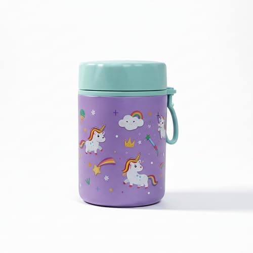 ONE AND ONLY Baby Stainless Steel Food Box Purple 480 ML Printed Multipurpose Snack Container for Kids Spill Proof Food Jar for School/Travelling