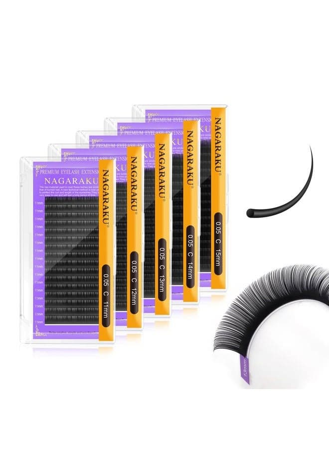 5 Trays Eyelash Extensions Individual Lashes 0.05mm C curl 11/12/13/14/15mm in 1 pack Classic Soft Natural Professional Faux Mink 16 rows