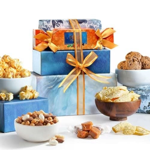 Broadway BasketeersGift Basket with Gourmet Cookies Popcorn Candy Assortment for Memorial Day Mom Birthday Thank You Sympathy Kosher