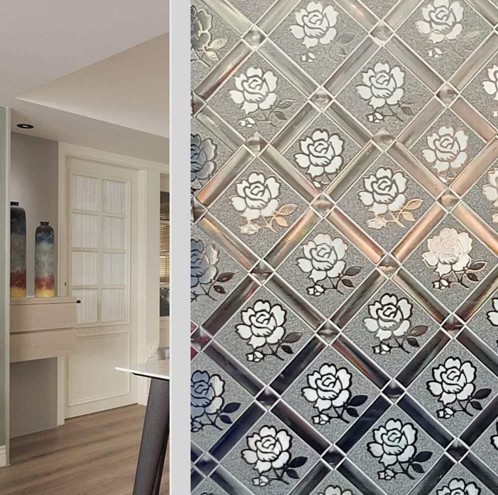 SUNBIRD 3D Decor Texture Privacy Window Film Static Cling No Glue Window Marble Stained Glass Window Film Coverings Glass Sticker for Home Self-Static (16 X 72 Inch, #Rose Box)