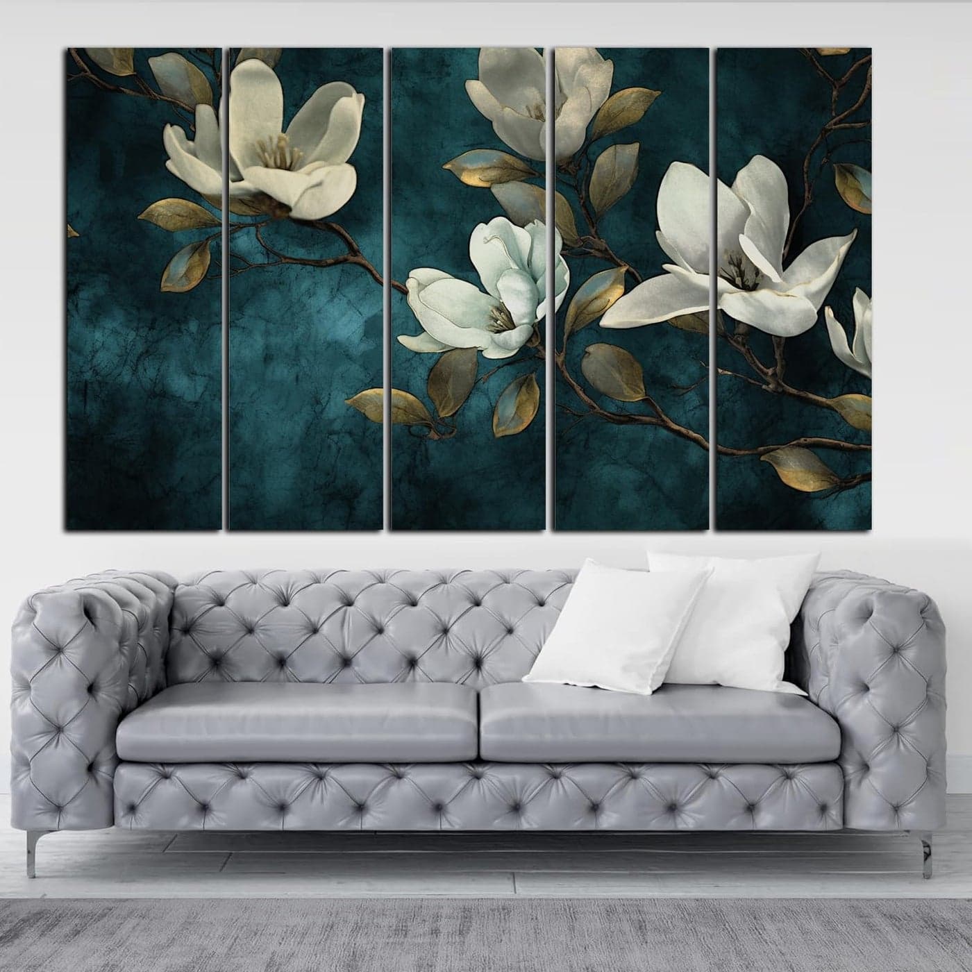KYARA ARTS-green White Flower painting with frame Big Size (30x48) Wall Art for living room,Bedroom,Drawing room,Hotels-Wooden Framed-Digital Painting