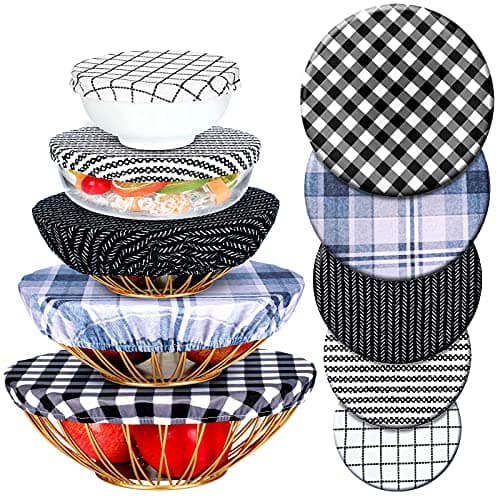 Patelai 10 Pcs Bowl Covers Reusable in 5 Size Stretch Cloth Fabric Elastic Food Storage Bowl Covers Bread Sourdough Lids for Proofing Food Fruits Leftover(Simple Style)
