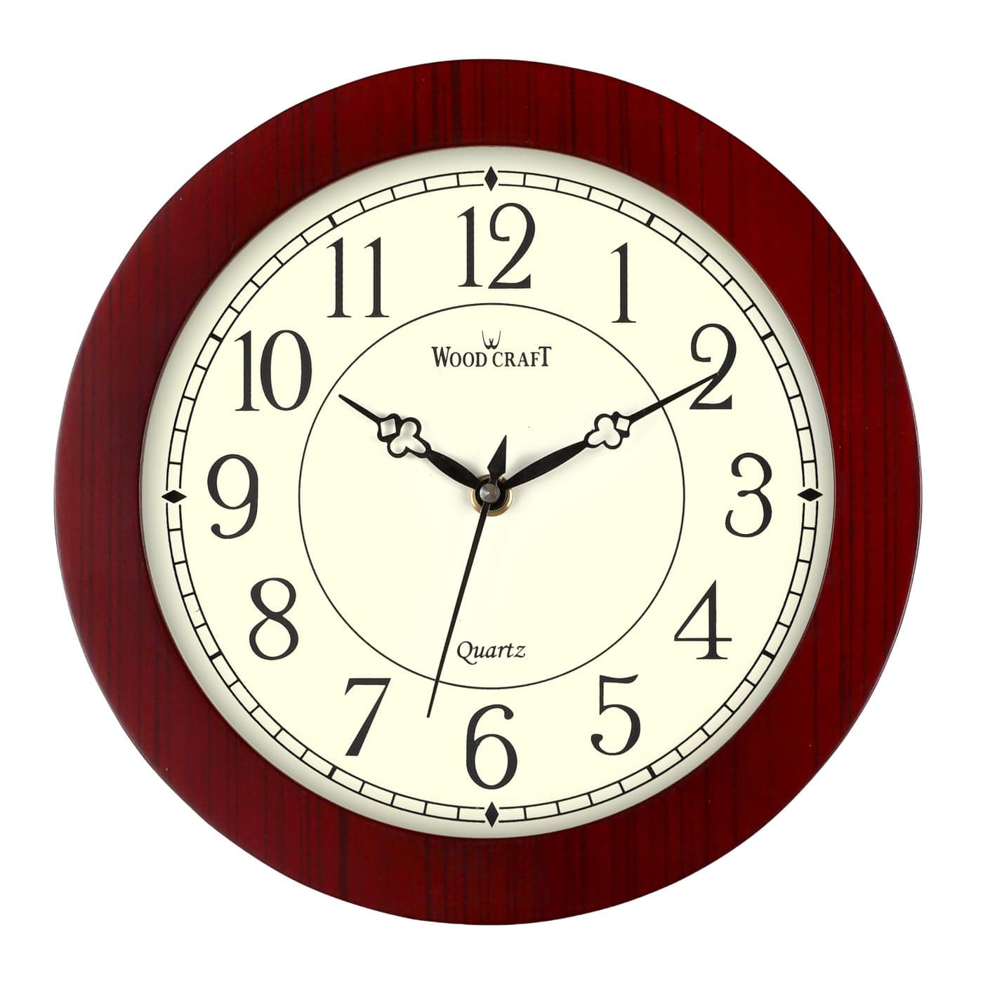 Wood Craft - Classic Design, Slim Wooden Wall Clock - 9.45 inches (Size - Small), Silent Sweep Noiseless Technology, Dark Brown Frame-Ivory Dial, Model: WS-19