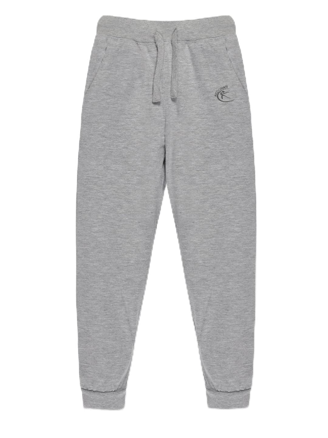 KiddoPanti 100% Cotton Track Pants for Boys & Girls | Soft Single Jersey Fabric | Elastic Waist with Drawcord | Full Length with Rib Hem & Pockets | Joggers for Kids, Grey Melange - 14-16Y