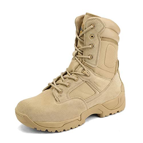 NORTIV 8 Mens Military Tactical Work Boots Hiking Side Zip Leather Outdoor Motorcycle Combat Boots Response,Size 9.5,Sand