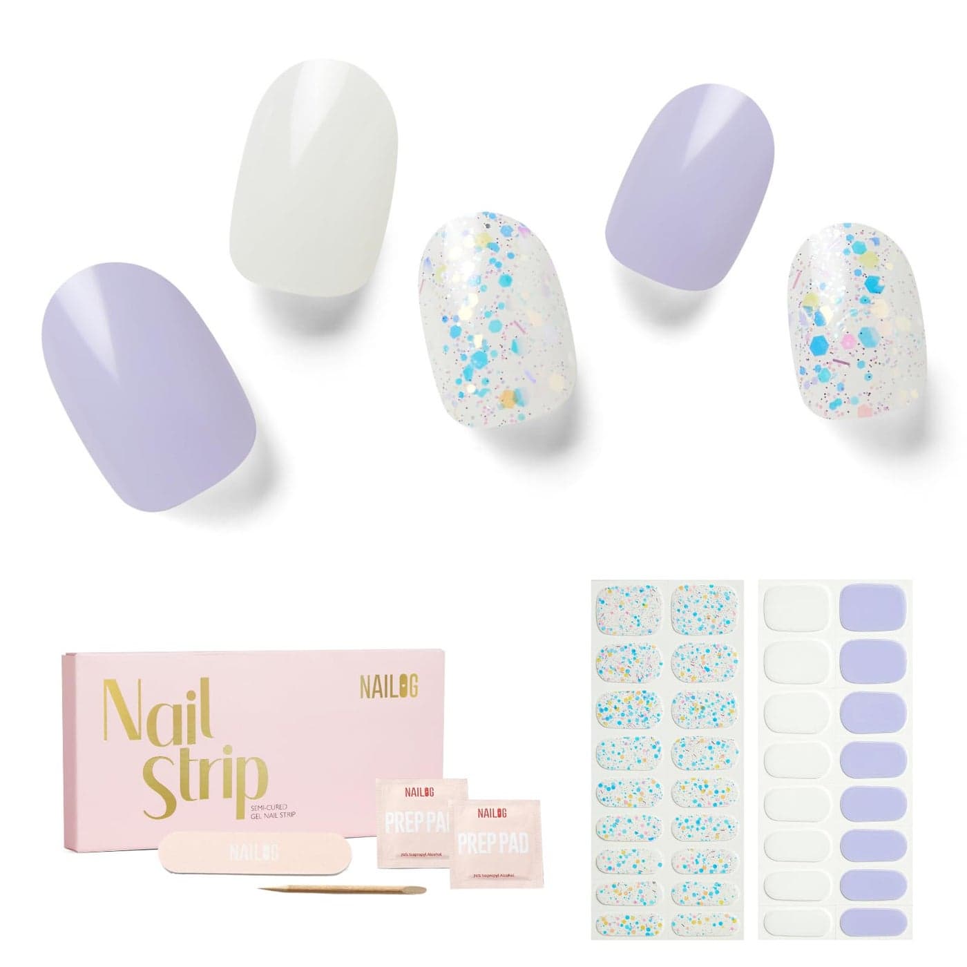 NAILOG Semi Cured Gel Nail Strips 34 pcs Buy 2 Get 1 UV Lamp Long Lasting Nail Polish Sticker Wraps with Glossy Gel Finish Innocent