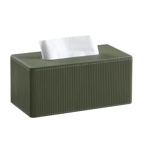 Cretkhp PU Leather Tissue Box Cover Rectangle with Magnetic Closure, Modern Tissue Box Holder for Bathroom NightStands Livingroom, Decorative Tissue Holder for 120(3-Ply)/160(2-Ply) Tissue Box (Green)