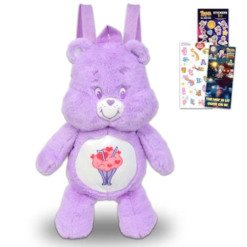 Care Bears Share Bear Plushie Set Bundle of 17 Share Bear Plush Backpack Doll with Carrying Straps Plus Stickers More Care Bears Stuffed Animal