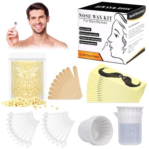 Nose Wax Kit for Men Women Yovanpur Nose Hair Waxing Kit with 100g Nose Hair Wax Beads 1520 USES 20 Applicator 15 Mustache Protector 10 Paper Cups 1 Measuring Cup Easy Quick and Painless