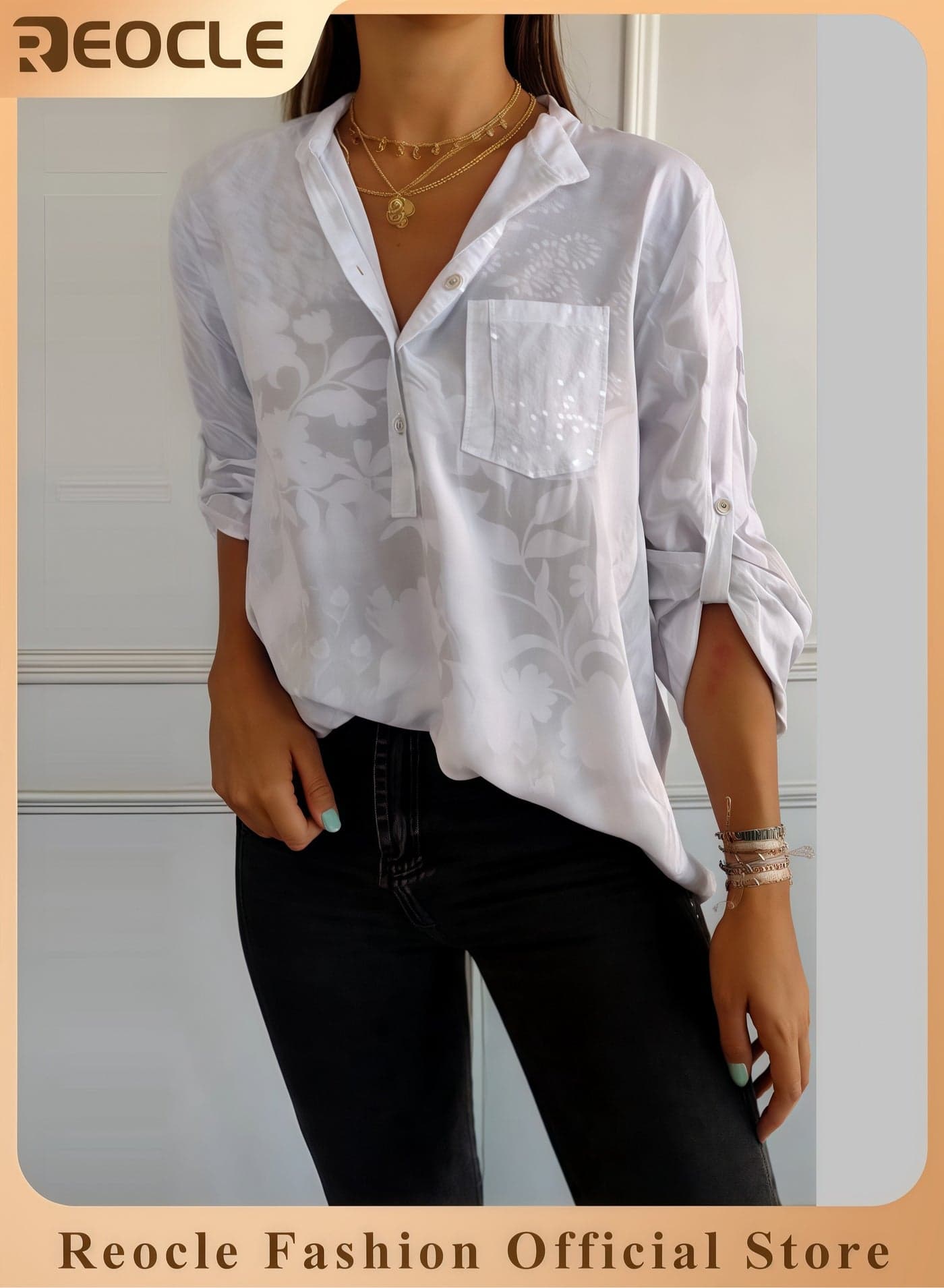 Women Top Pullover Blouse Casual Versatile Shirt V-neck Half-button Long Sleeve Top Commuting Style Printing Tops for Work Travel