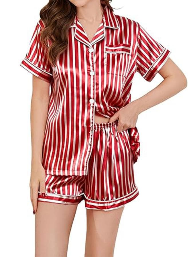 Red Striped Piping Shirt and Shorts Set