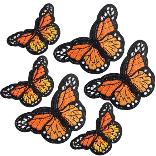 Winsyison 6pcs Butterfly Iron on Patches Sew on Embroidered Appliques 2 Sizes Repair Applique Embellishment Patches for Jeans Hats Bags Jackets DIY Decoration Orange