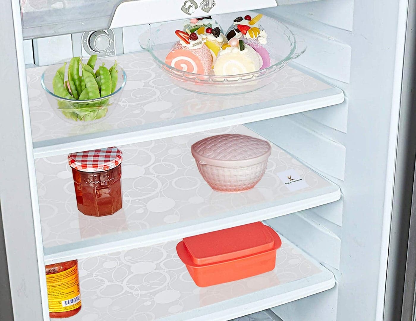 Kuber Industries Geometric Circle Design Reversible Fridge/Drawer Mats|Water Proof PVC Material|Ranctangular Shape & Non Slip| Size 48 x 33 cm, Pack of 3, White, Polyvinyl Chloride