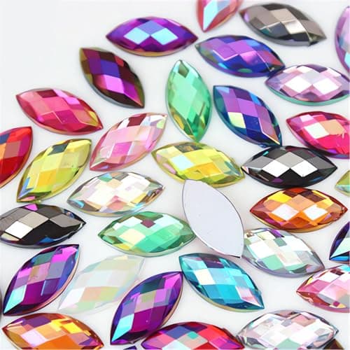 100 Pcs 15x7mm AB Colorful Jewels Gems Rhinestones for Crafts Horse Eye Flatback Acrylic Gemstone for Halloween Party Decorations Clothing Wedding Dress DIY Crafting Accessories00 Mixed Color