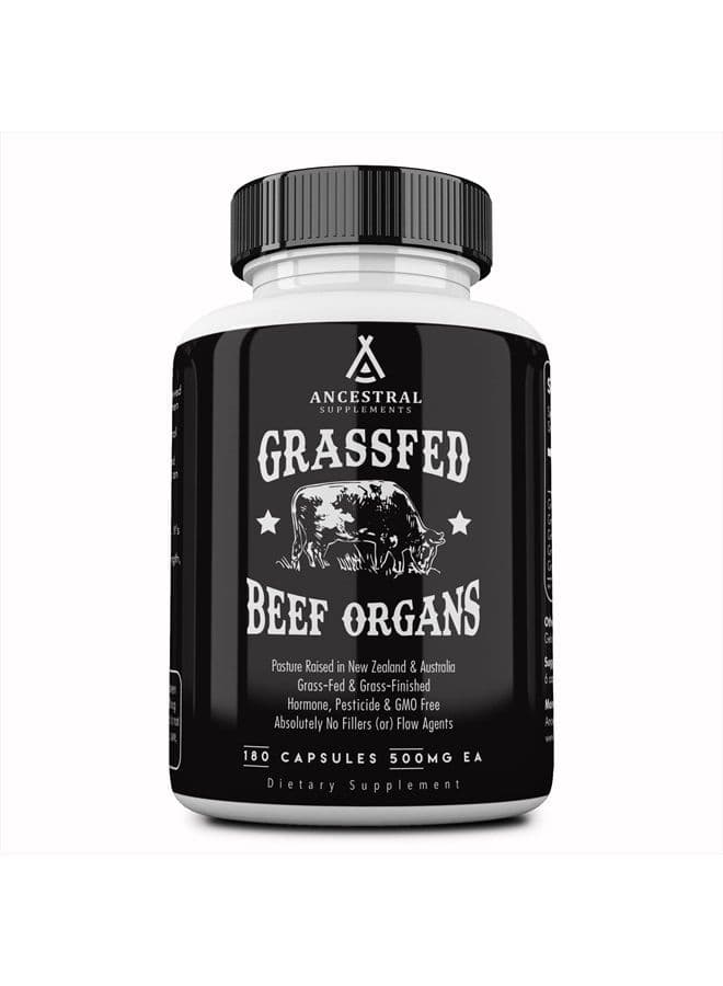 Grass Fed Beef Organ Supplement, Supports Whole Body Wellness with Proprietary Blend of Liver, Heart, Kidney, Pancreas, Spleen, Freeze-Dried Beef, Non-GMO, 180 Capsules