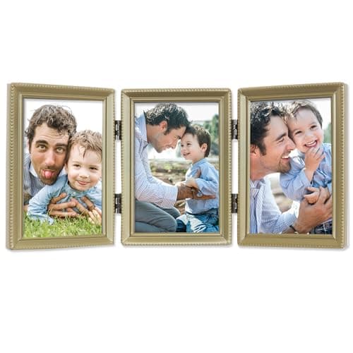 Lawrence Frames Bead Border Design, 3.5x5 Triple, Satin Gold