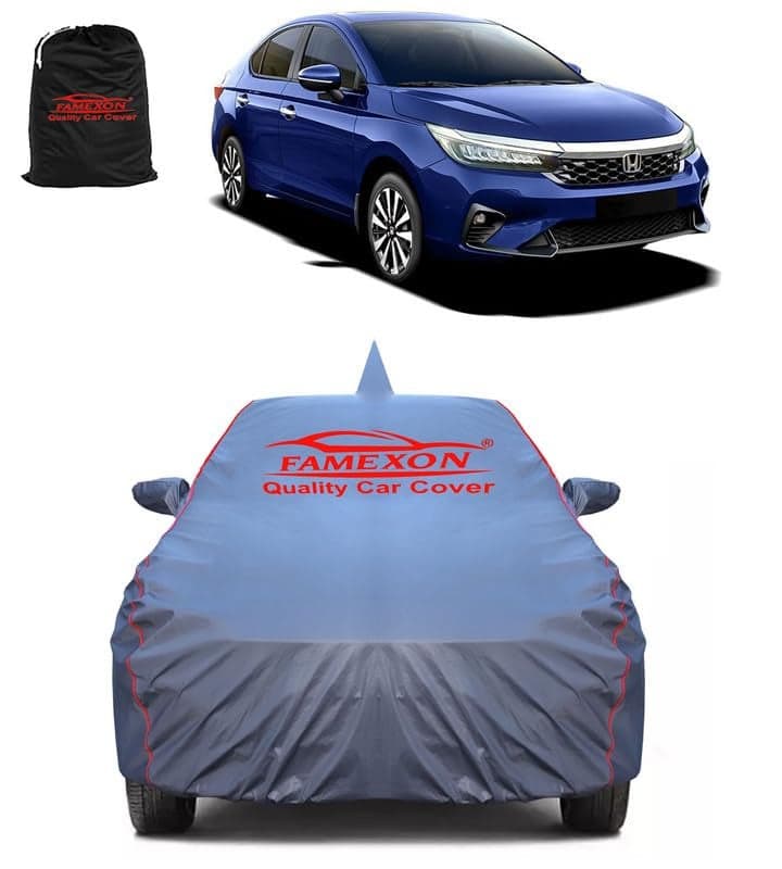 FAMEXON Triple Stiched 100% Waterproof Full Body Car Cover for Honda City with Mirror and Antena Pocket and Soft Cotton Lining(Full Buttom Elastic)