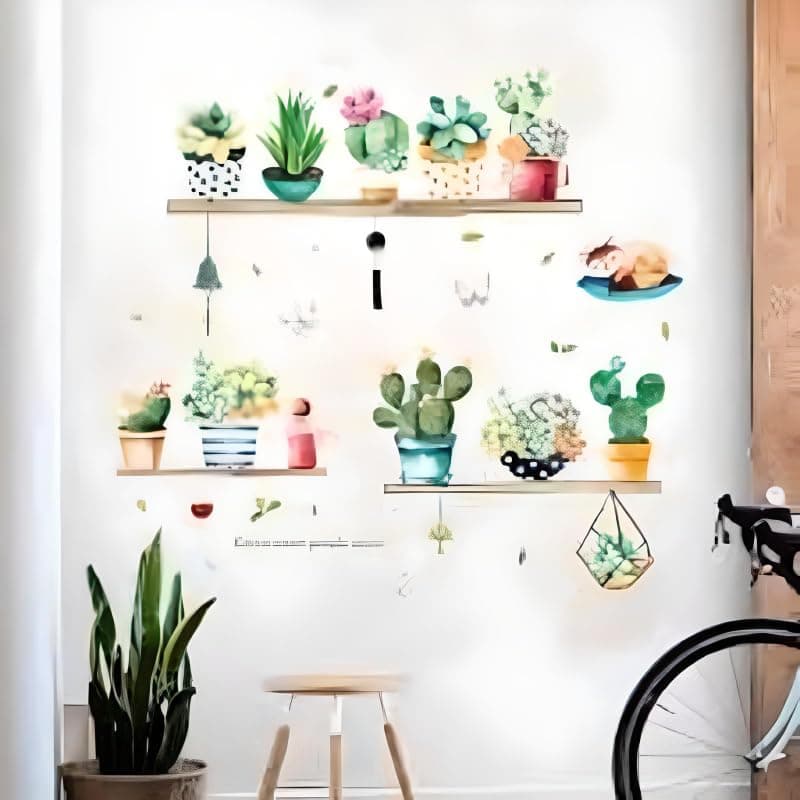 JAAMSO ROYALS Cactus Potted Plants Stickers for Walls of Home, Wall Sticker for Living Room, Wall Stickers for Home, Wall Painting Stickers, Wall Stickers for Bedroom Big Size-Self-Adhesive