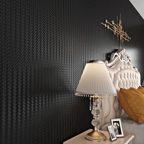 Livelynine Textured Rattan Wallpaper Black Peel and Stick Wall Paper for Bathroom Kitchen Cabinet Covering Waterproof Black Contact Paper for Cabinets 15.8x78.8 Modern Matte Basket Weave Pattern