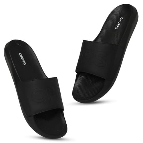 CHUPPS Pure Black Drift Orthopedic Slippers | Soft Footpharma Footbed | Breathable Ventilation Holes | Lightweight Flip Flops | Anti-Skid Chappals for Everyday For Mens