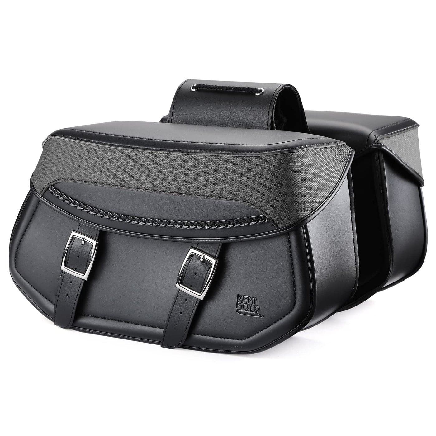 KEMIMOTO Synthetic Leather Motorcycle Saddlebags Universal Motorcycle Throw Over Saddle Bags Compatible with Sportster Dyna Softail Touring Models Vstar Shadow Wide Glide Black