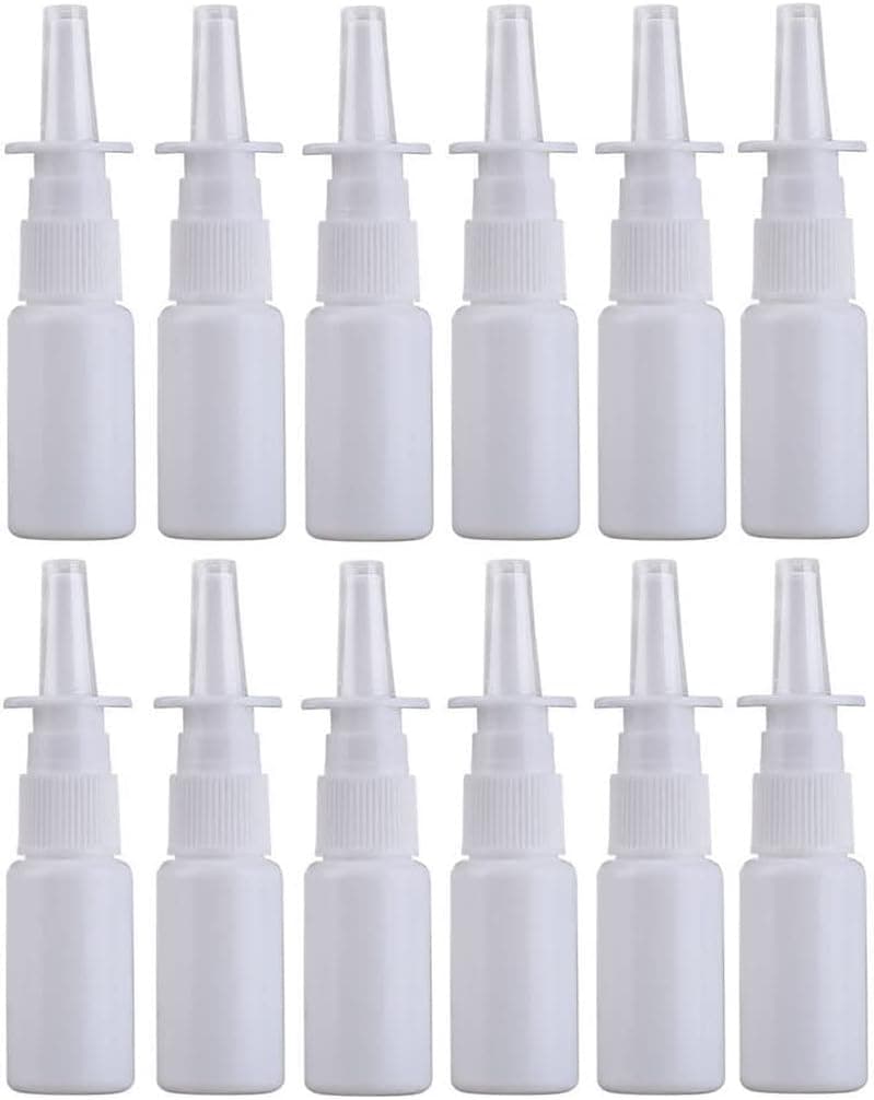 12PCS Empty Refillable Portable Plastic Nasal Pump Sprayers Spray Bottle Makeup Water Container Jar Pot for Colloidal Silver and Saline Applications Home and Travel Use (20ML)