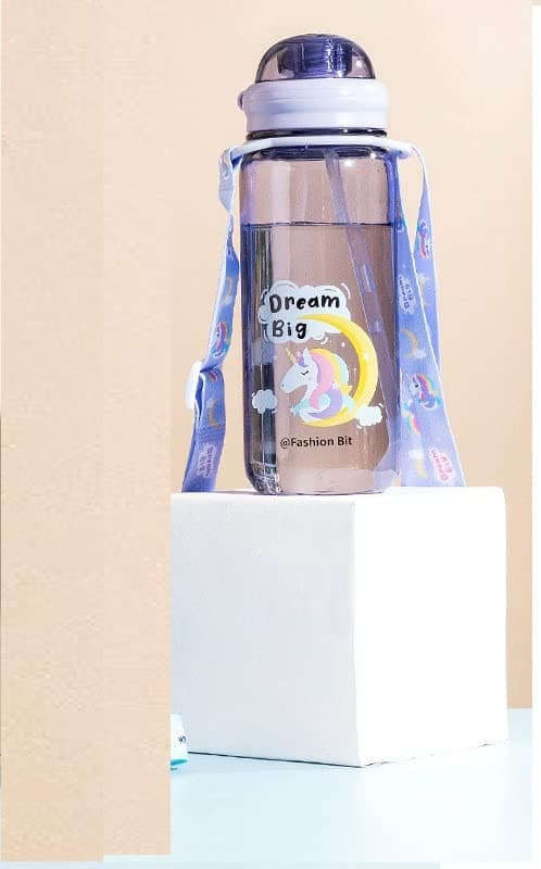 TEMSON Cute Water Bottle for Kids – Cartoon Animal Design Sipper Bottle with Straw and Adjustable Strap Stylish Water Bottle with Sipper, School Water Bottle for Kids – 520 ML(FB-5385) (Purple)