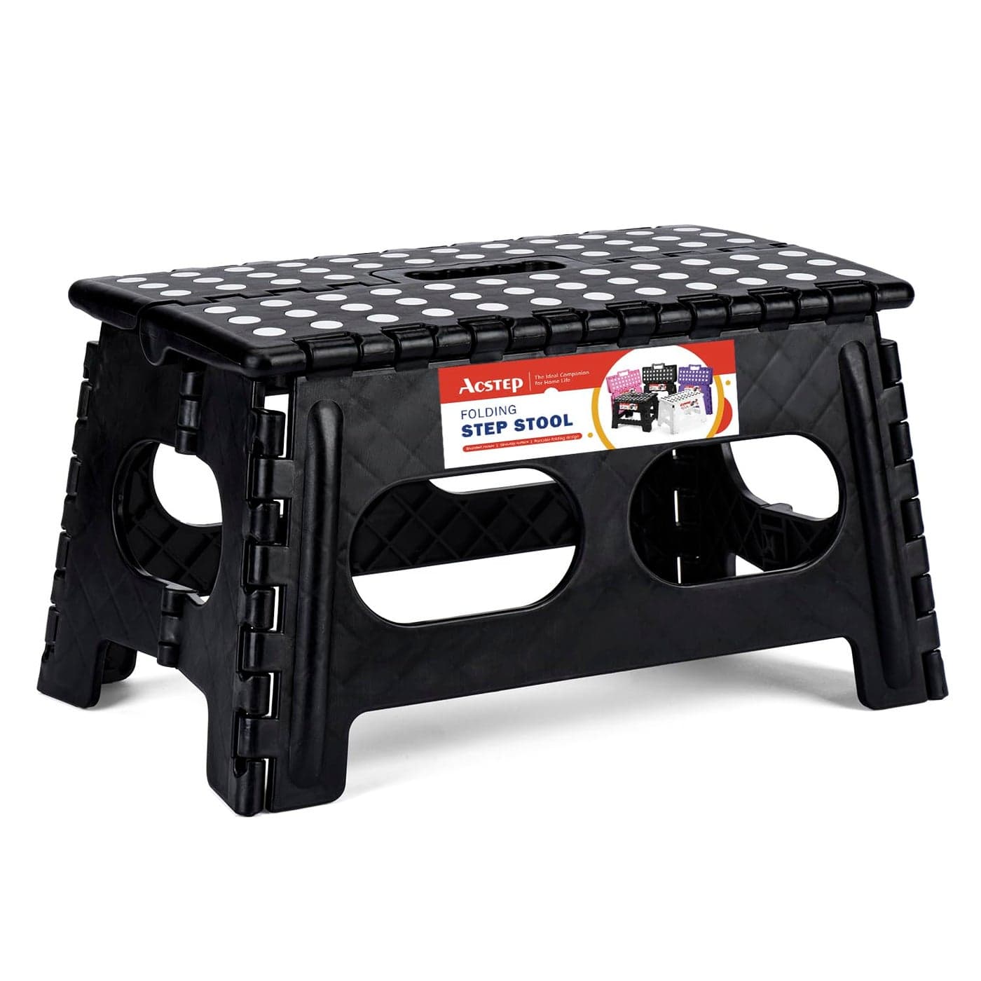 ACSTEP Folding Step Stool15Inch Extra Wide 9Inch Height Heavy Duty Stepping Stool More Safe and Comfortable Non Slip Foldable Step Stool for Kids and Adults Black