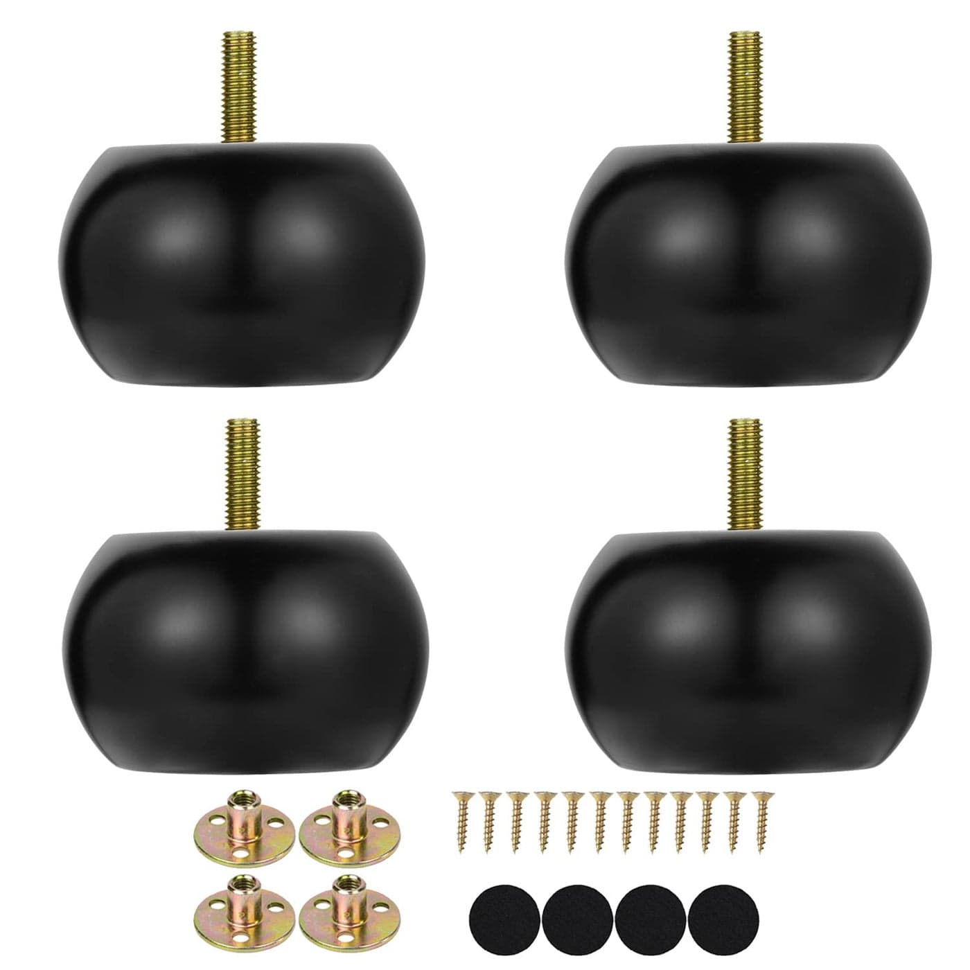 Maricome 2 Inch Black Bun Feet for Furniture Set of 4 Predrilled M8 Bolt Round Ottoman Couch Sofa Legs