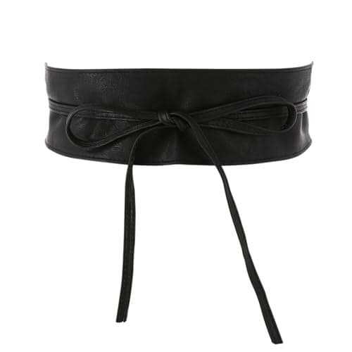 FASHIONGEN Obi Belt for Women – Wide Waist Belt in Faux Leather, MICA - Black, S-M