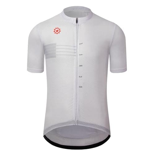 GCRFL Men's Cycling Jersey with 3+1 Zipper Pockets Short Sleeves Biking Bike Jersey Cycling Shirt Breathable Mesh Fabric (220, M) White