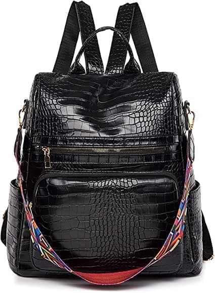 ProArch Anti-Theft Croco Backpack & Purse for Women | Shoulder Bag for Women and Girls | College Bag for Girls | Multipurpose Travel Bag | Durable | PU Leather (Black)