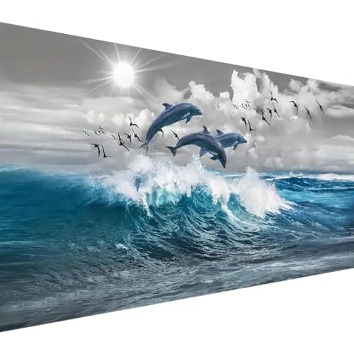 BOHADIY Diamond Painting KitsLarge 5D DIY Fish Ocean Beach Diamond Painting Kits for AdultsDIY Full Drill Crystal Rhinestone Arts and Gem Art Painting with Diamond Home Wall Decor 28X16inch