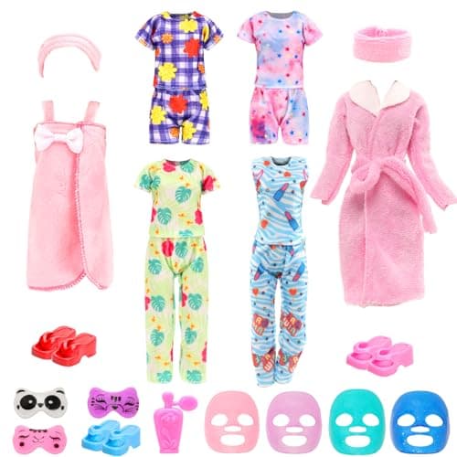 19 Pcs Doll Clothes and Accessories Including 4 Pajamas 1 Bathrobe 1 Bath Towel 2 Scarf and 3 Slippers for 11.5 inch Girl Doll