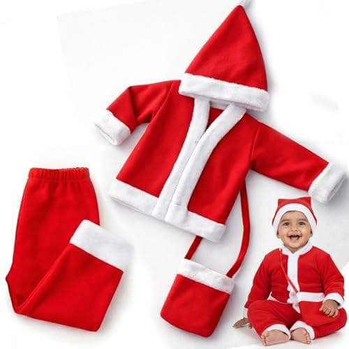 Kidology Santa Claus Dress for Kids | Christmas Costume for Baby Girls & Boys with Santa Hat and Gift Bag | Perfect Santa Outfit for Festive Celebrations (Size 2 - Ages 1 Year - 2 Year)